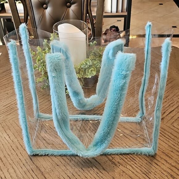 Clear Tote Fuzzy Blue Handles - Picture 1 of 9